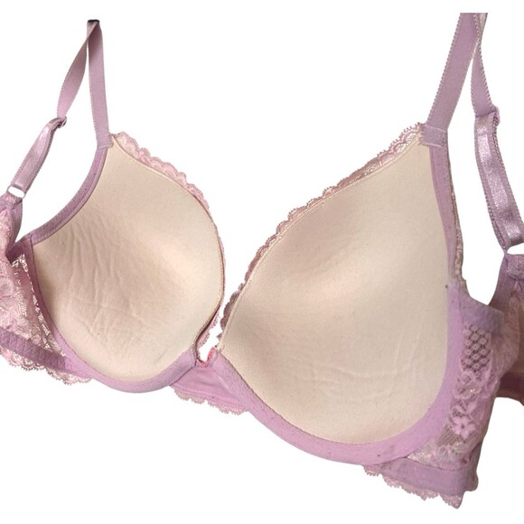Victoria Secret Dream Angel Bra 34DD Pink Rhinestone Lace Push Up Padded - Picture 6 of 8